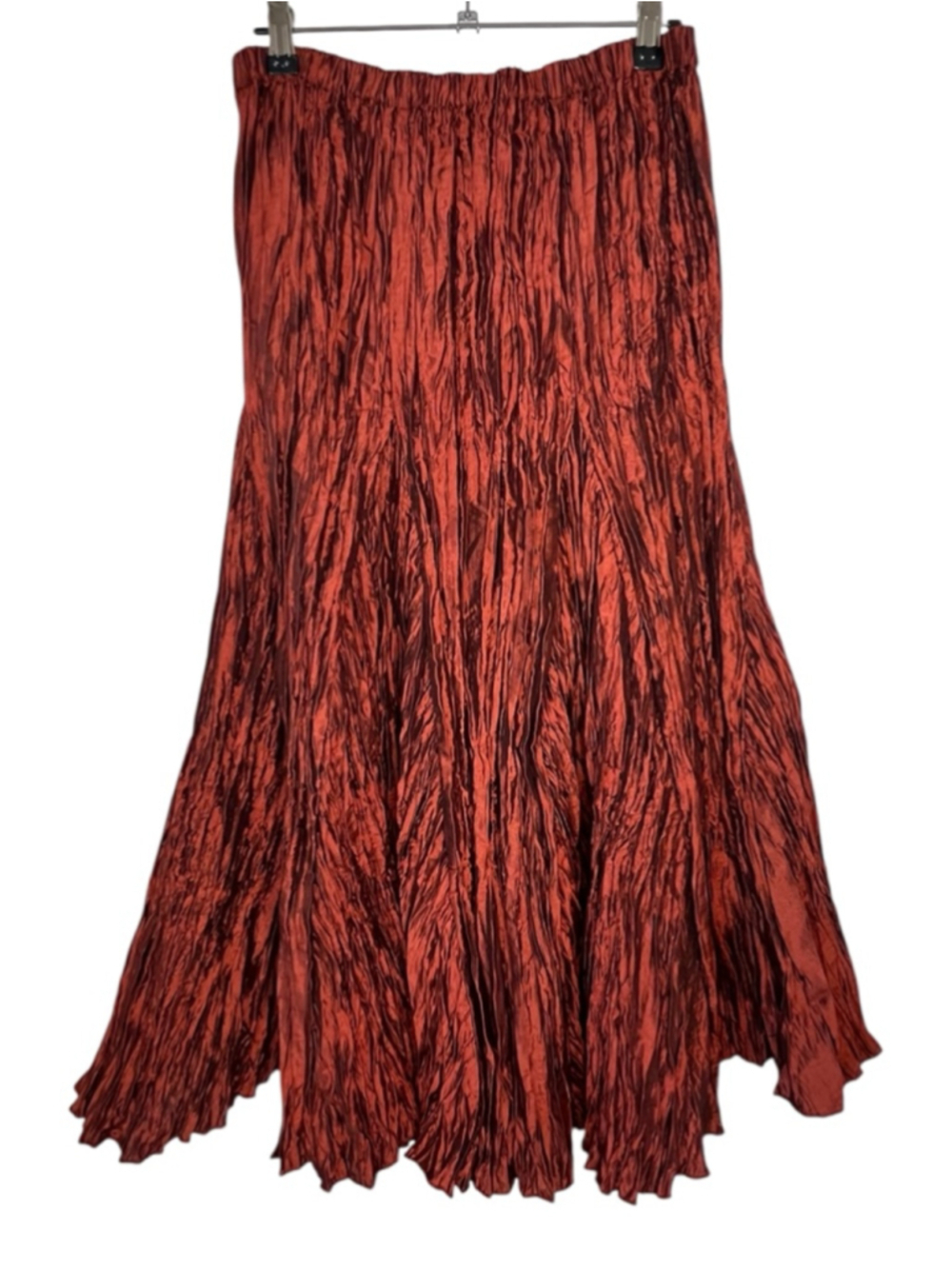 Roja Vintage Maroon Crinkle Satin Flowy Elastic Waist Midi Skirt